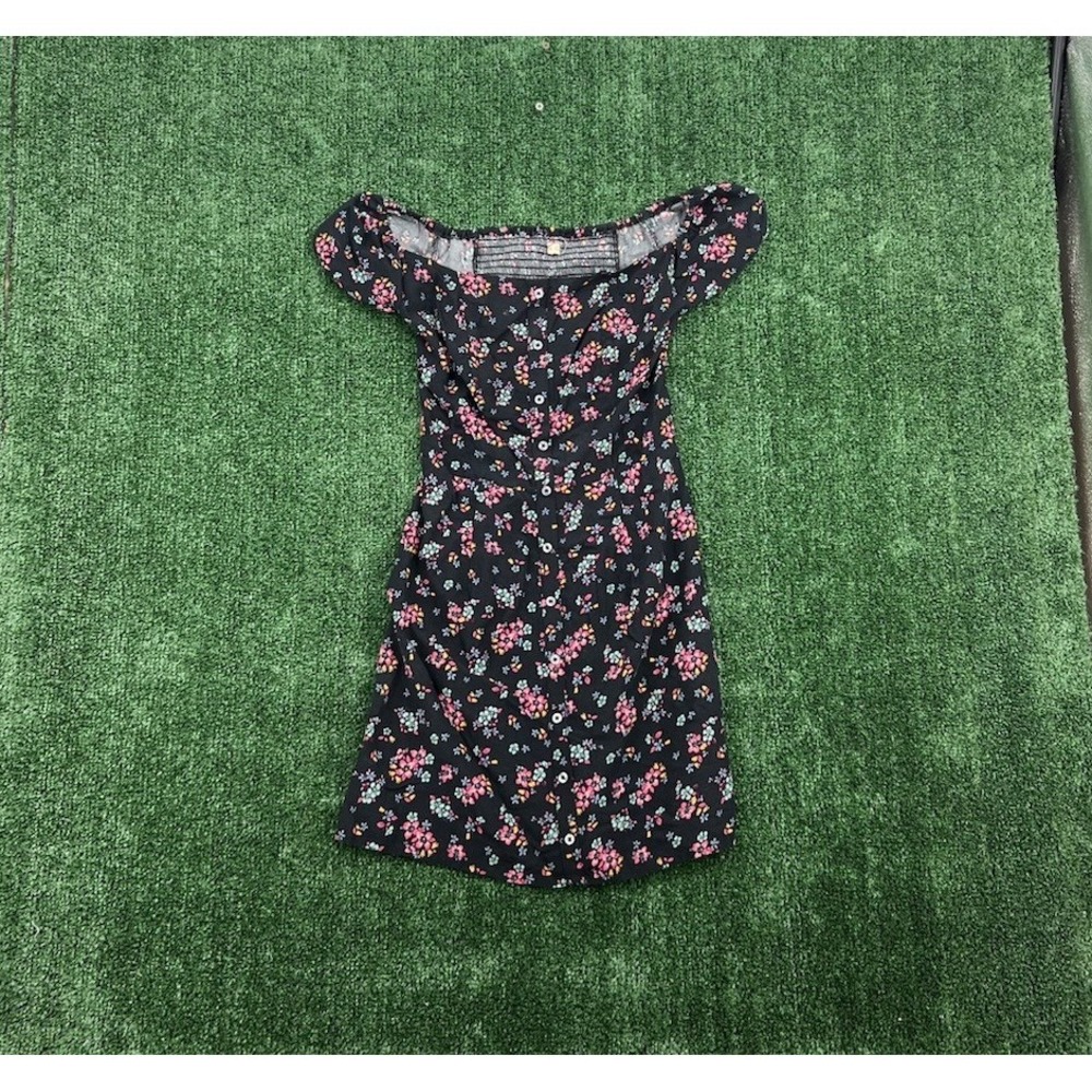 Hollister Black Floral Button-Front Off-The-Shoulder Skater Dress size XS